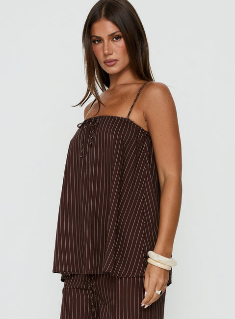 Amibella Boxy Cami Top Braun / Cremefarben gestreift