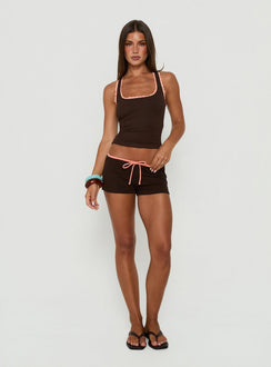 Lyndsie Rib Lace Racer Back Tank Brown / Coral