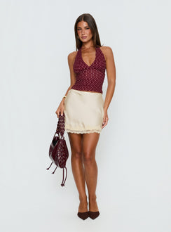 Whimsy Halter Top Burgundy / Lemon Polka