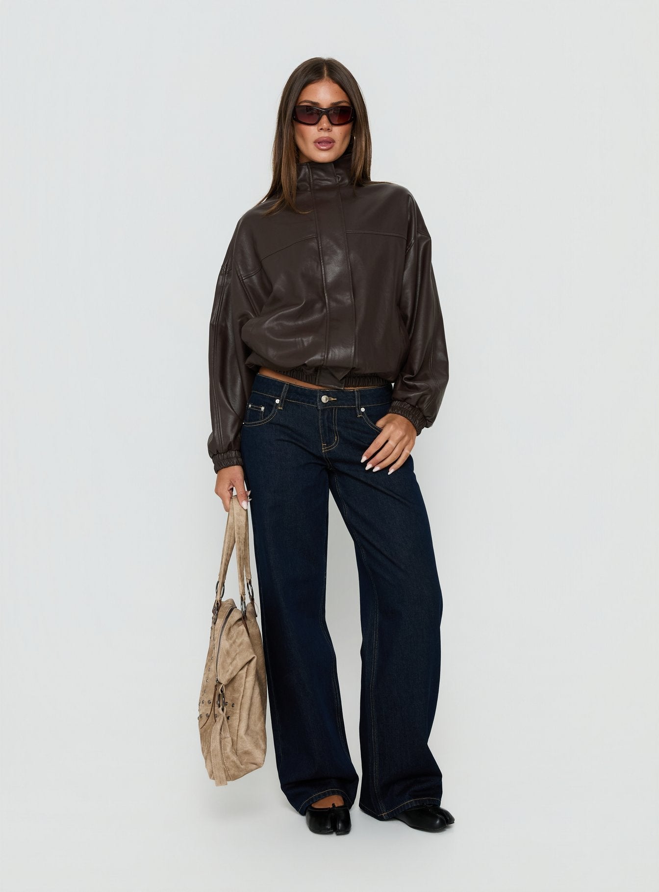 Dialtone Funnel Neck Faux Leather Jacket Washed Brown