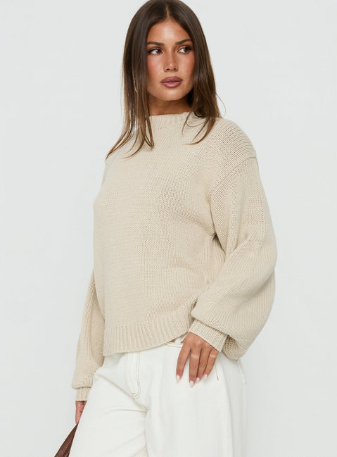 Harmony Ballonärmel-Strickpullover Beige