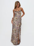 front view of model wearing Princess Polly Sympathize Frill Maxi Split Dress Multi Scoop Neck 