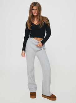 front view of model wearing Princess Polly Templa Knit Pants Grey Marle High Waisted Pants 