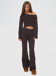 front view of model wearing Princess Polly Try Me Knit Pants Chocolate Tall High Waisted Pants 