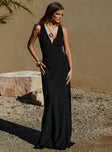 Princess Polly V-Neck  Verde Linen Blend Maxi Dress Black