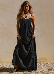 product Princess Polly Crew Neck  Milden Linen Blend Maxi Dress Black