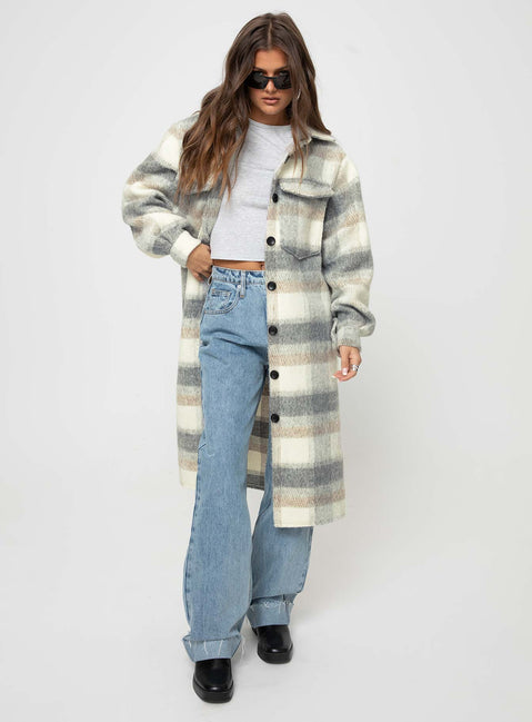 Plaid coat Classic collar, button fastening down front, twin chest pockets, single button cuff Non-stretch material, unlined 