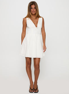 front view of model wearing Princess Polly Mattison Plunge Mini Dress White Plunger 