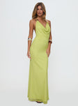 front view of model wearing Princess Polly Rhaenyra Halter Maxi Dress Green Plunger 