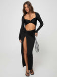 Front view of model wearing  front Princess Polly Asymmetric Neckline  Maxam Maxi Dress Black