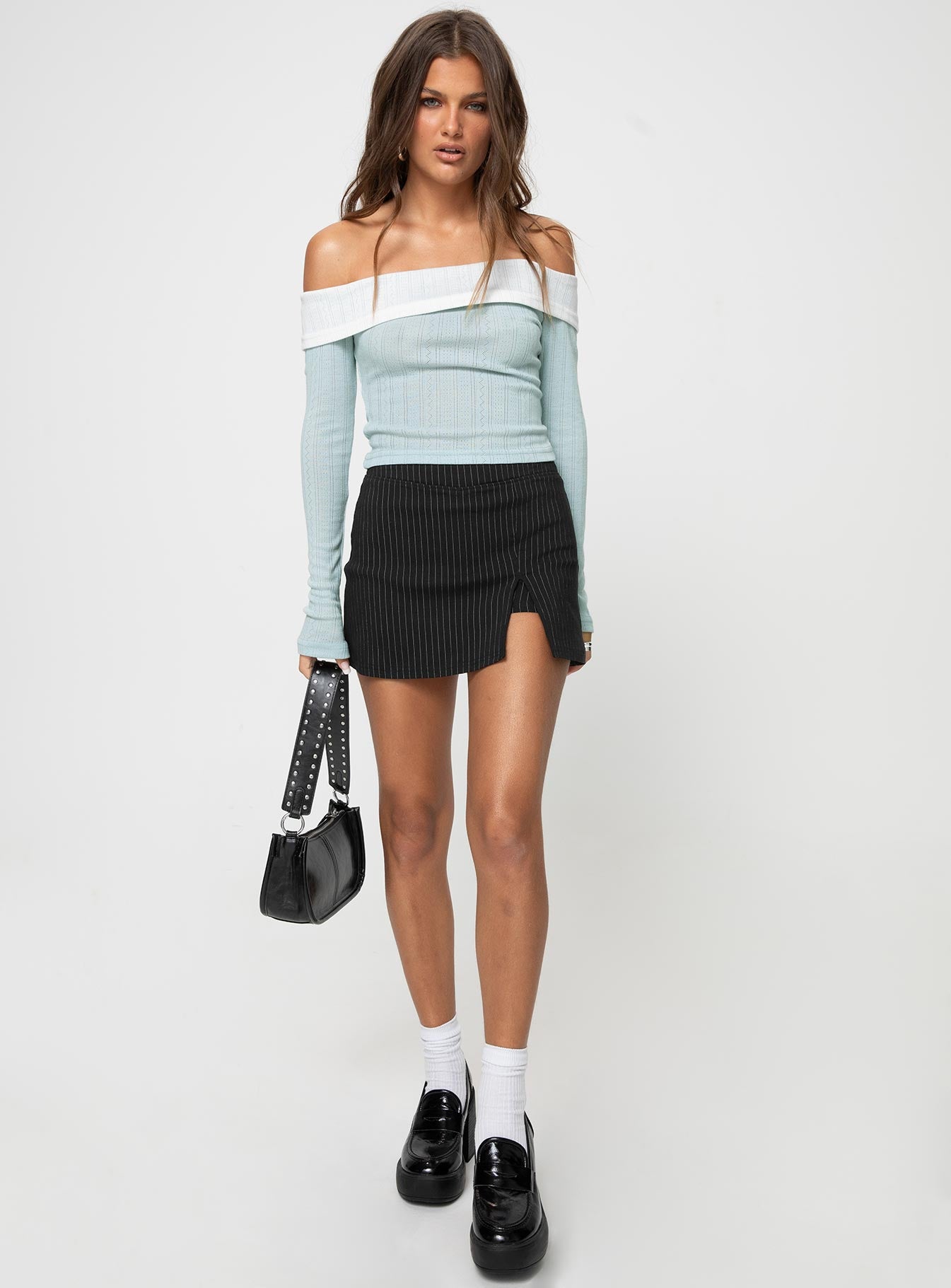 product Roby Pinstripe Skort Black Princess Polly High Waisted Shorts 