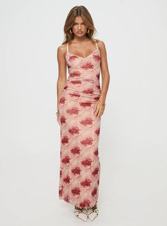 side view of model wearing Princess Polly Louette Maxi Dress Floral V-Neck 