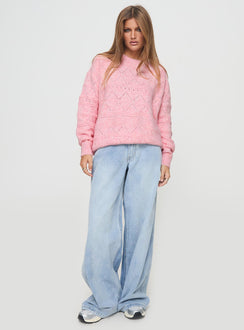 front view of model wearing Princess Polly Pierce Pointelle Sweater Blush 