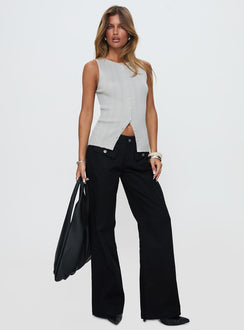 front view of model wearing Princess Polly Oregano Top Grey Sleeveless Crew Neck 