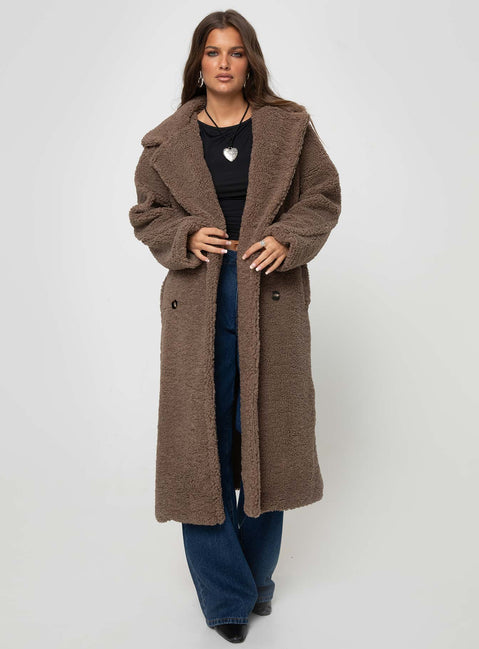 Teddy coat Lapel collar, button fastening at front, twin hip pockets