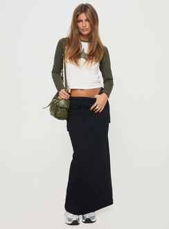   front view of model wearing Princess Polly My Girl Maxi Skirt Black Maxi 