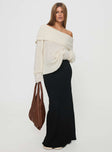 side view of model wearing Princess Polly Parkley Boucle Off The Shoulder Sweater Cream Long 