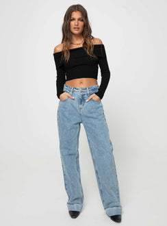 product Princess Polly Full Sleeves Boat Neck  Tagula Off The Shoulder Top Black