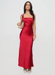 front view of model wearing Princess Polly Radioactive Bias Cut Maxi Dress Red Square Neck 