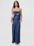 front view of model wearing Princess Polly Faviola Strapless Maxi Dress Blue Sweetheart Neckline 