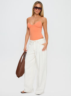 back view of model wearing Princess Polly Slow Jams Bodysuit Orange Sleeveless 