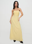 front view of model wearing Princess Polly Anamaria Strapless Maxi Dress Lemon Straight Neck 