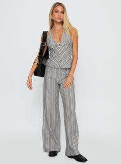 front view of model wearing Princess Polly Lunelle Halter Top Multi Stripe Sleeveless Plunger 