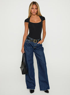 front view of model wearing Princess Polly Want You Forever Bodysuit Black Short Sleeve 