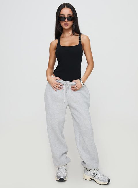 front view of model wearing Princess Polly Novelle Bodysuit Black Sleeveless Square Neck 