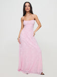 front view of model wearing Princess Polly South Of France Maxi Dress Pink Square Neck 