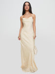 front view of model wearing Princess Polly Esti Maxi Dress Champagne Cowl Neck 