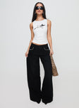 front view of model wearing Princess Polly Pearlisle Baggy Jeans Black Low Rise Jeans 