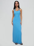 front view of model wearing Princess Polly Merielle Maxi Dress Blue Scoop Neck 