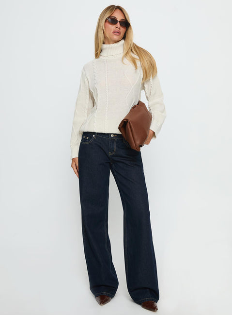 product Princess Polly Tarynne Cable Knit Turtle Neck Sweater Beige Long 