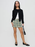 front view of model wearing Princess Polly Capeside Knit Cardigan Black Cropped 