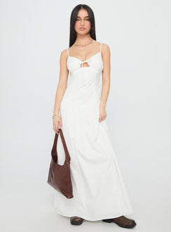 Lady Belle Drop Waist Pleat Maxi Dress White