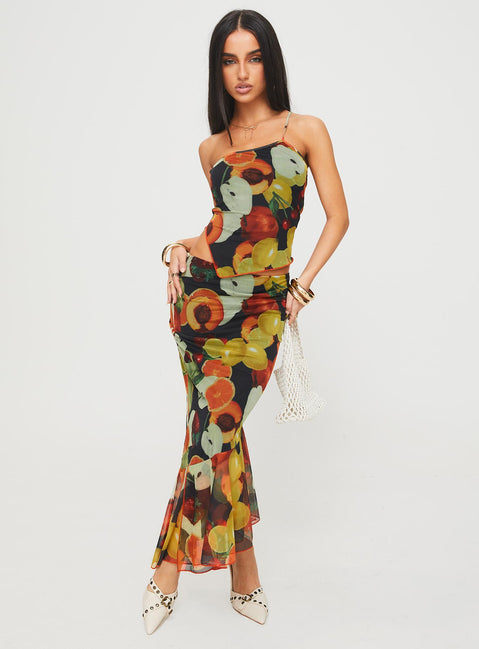   side view of model wearing Princess Polly Taila Maxi Skirt Multi Maxi 