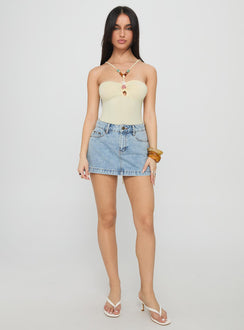 side view of model wearing Princess Polly Kianu Beaded Bodysuit Lemon Sleeveless 