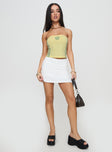 front view of model wearing Princess Polly Fiji Strapless Top Yellow Sleeveless straight 