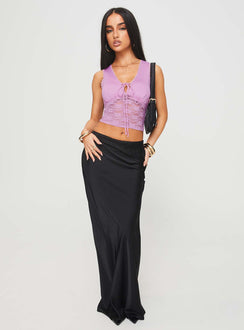 back view of model wearing Princess Polly Isolde Top Lilac Sleeveless Plunger 