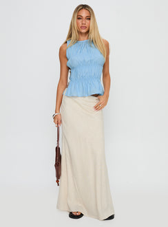 front view of model wearing Princess Polly Read My Soul Bead Detail Top Blue Sleeveless Crew Neck 