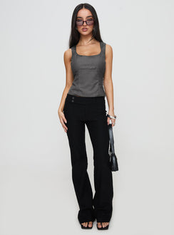 front view of model wearing Princess Polly Desni Top Grey Sleeveless Scoop Neck 