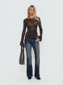 Jasette Sheer Long Sleeve Top Black Paisley