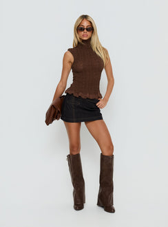 Danira High Neck Textured Top Brown