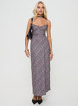 side view of model wearing Princess Polly Laurent Maxi Dress Black Floral Cowl Neck 