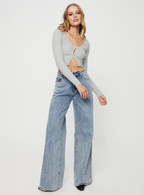 Lolida Cropped Cardigan Grey Marle Princess Polly  Cropped 