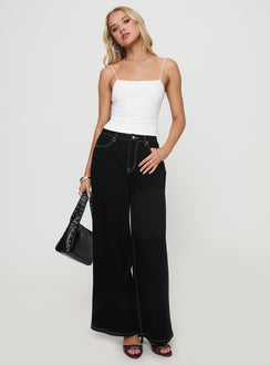 front view of model wearing Princess Polly Elissa Top White Sleeveless Square Neck 