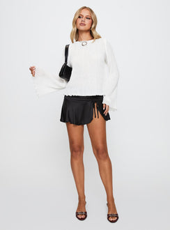front view of model wearing Princess Polly Mosaic Long Sleeve Sheer Top White Full Sleeves Boat Neck 