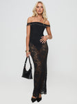   front view of model wearing Princess Polly Lombardio Lace Maxi Skirt Black Maxi 