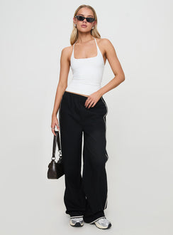 front view of model wearing Princess Polly Ezekiel Nylon Top White Sleeveless Square Neck 